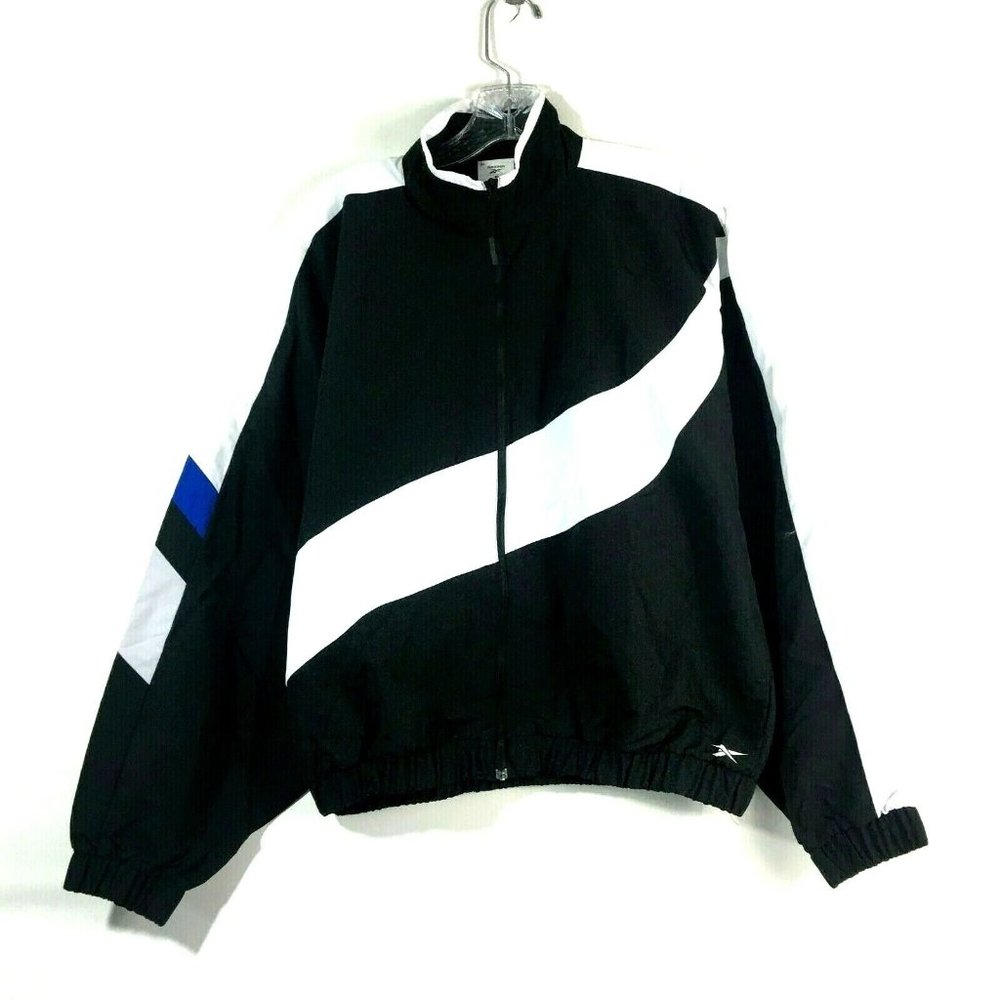 Reebok Womens Meet You There Woven Jacket Small Black White Stripe